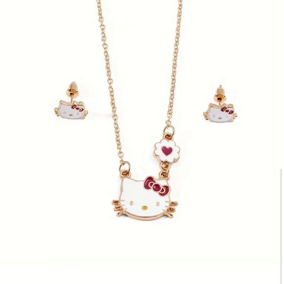 NEW 2pcs/Set Hello Kitty Pendant Necklace & Earrings - Picture 5 of 6